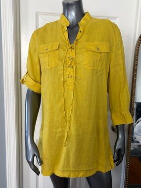 CHARTER CLUB Linen Mustard Yellow Tunic Long Sleeve Shirt
